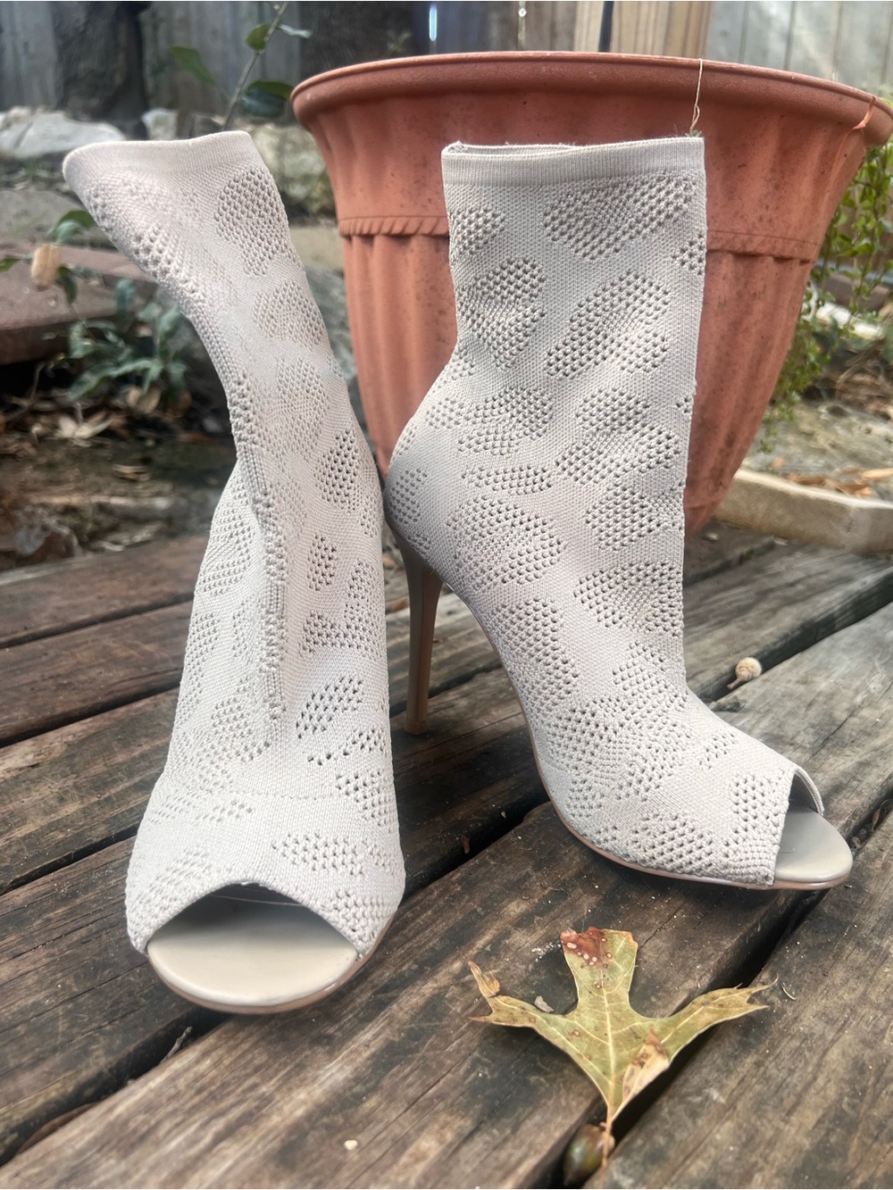 Charles David Knit Peep-Toe Sock Booties - Taupe 6.5